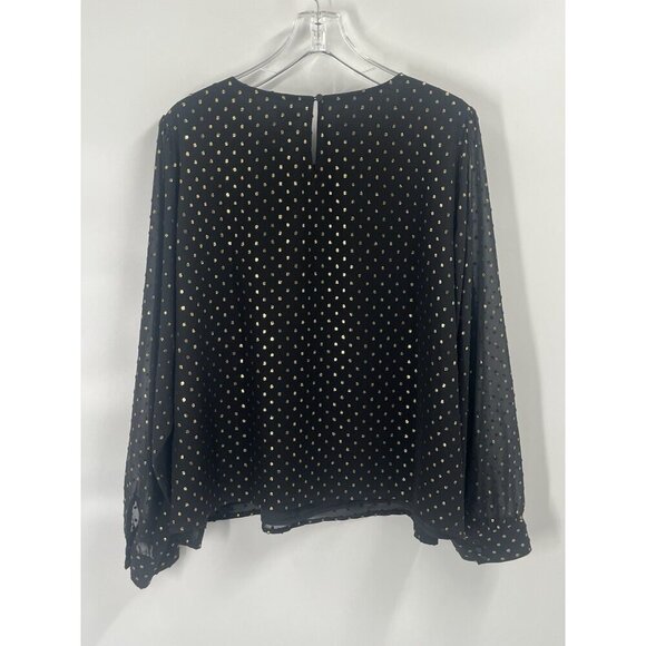 J Crew Swiss Dot Polka Metallic Black Gold Blouse Sz 3X - Picture 5 of 6